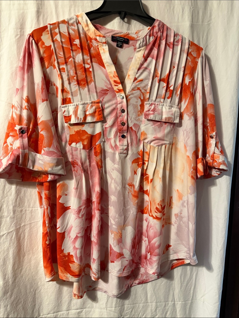 Cocomo Floral Split-Neck Tunic - Pink & Orange